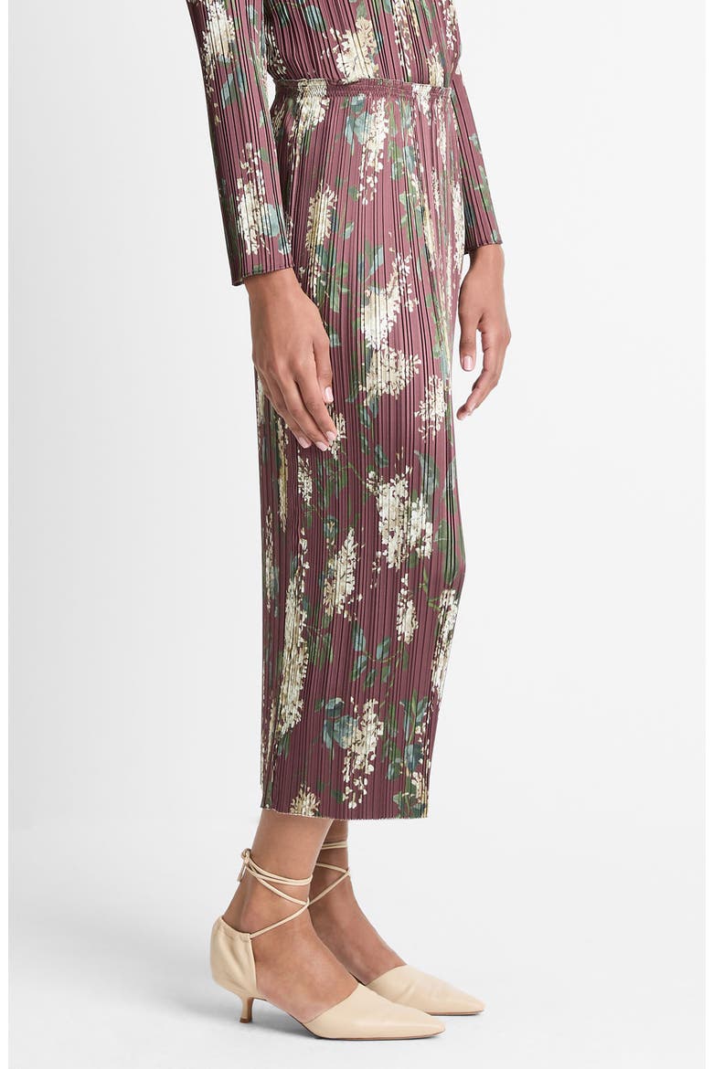 Pleated Lilac Print Midi Skirt, Alternate, color, DK BORDEAUX