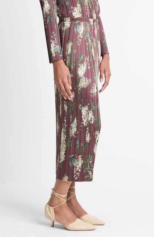 Vince Pleated Lilac Print Midi Skirt In Burgundy