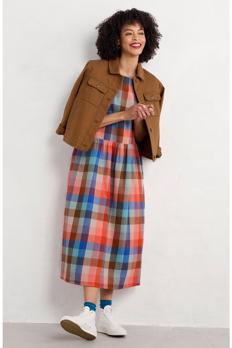 Brouse Check Organic Cotton Midi Dress, Alternate, color, GARDEN PAINTING MULTI