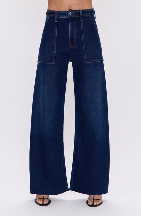 Penny High Waist Raw Hem Wide Leg Utility Jeans