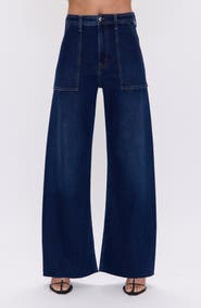 Pistola Penny High Waist Raw Hem Wide Leg Utility Jeans