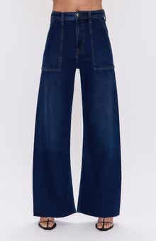 Penny High Waist Raw Hem Wide Leg Utility Jeans