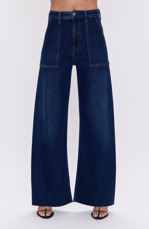 Pistola Penny High Waist Raw Hem Wide Leg Utility Jeans In Blue