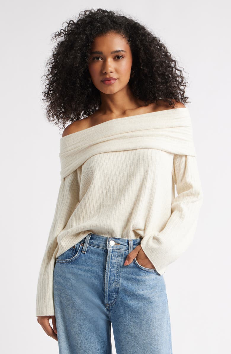 Open Edit Off the Shoulder Sweater, Main, color, Beige Oatmeal Light Heather