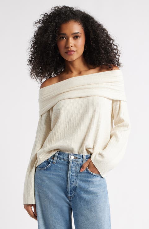 トップス celon off shoulder sweat Women's Cashmere Lori Off Shoulder Sweater in Flint Melange