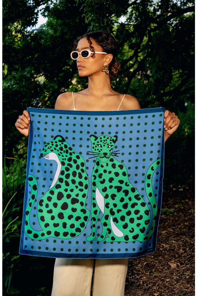 Twin Leopards Double Sided Silk Scarf, Alternate, color, Green
