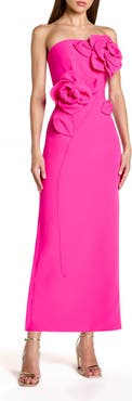 Mac Duggal Strapless Crepe Dress With 3D Flower Detail