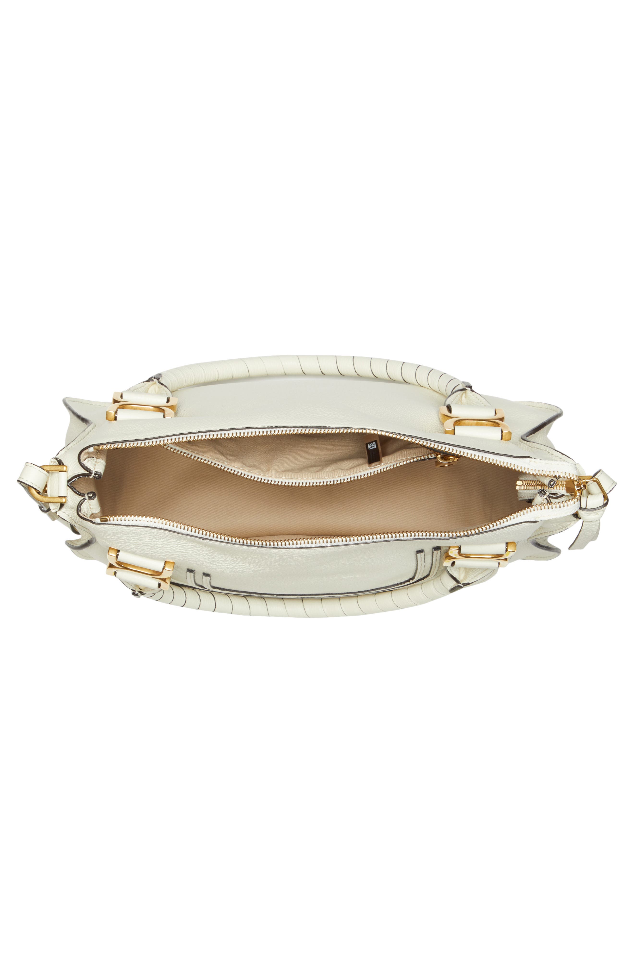 Chloé Medium Marcie Calfskin Leather Satchel, Alternate, color, Natural White