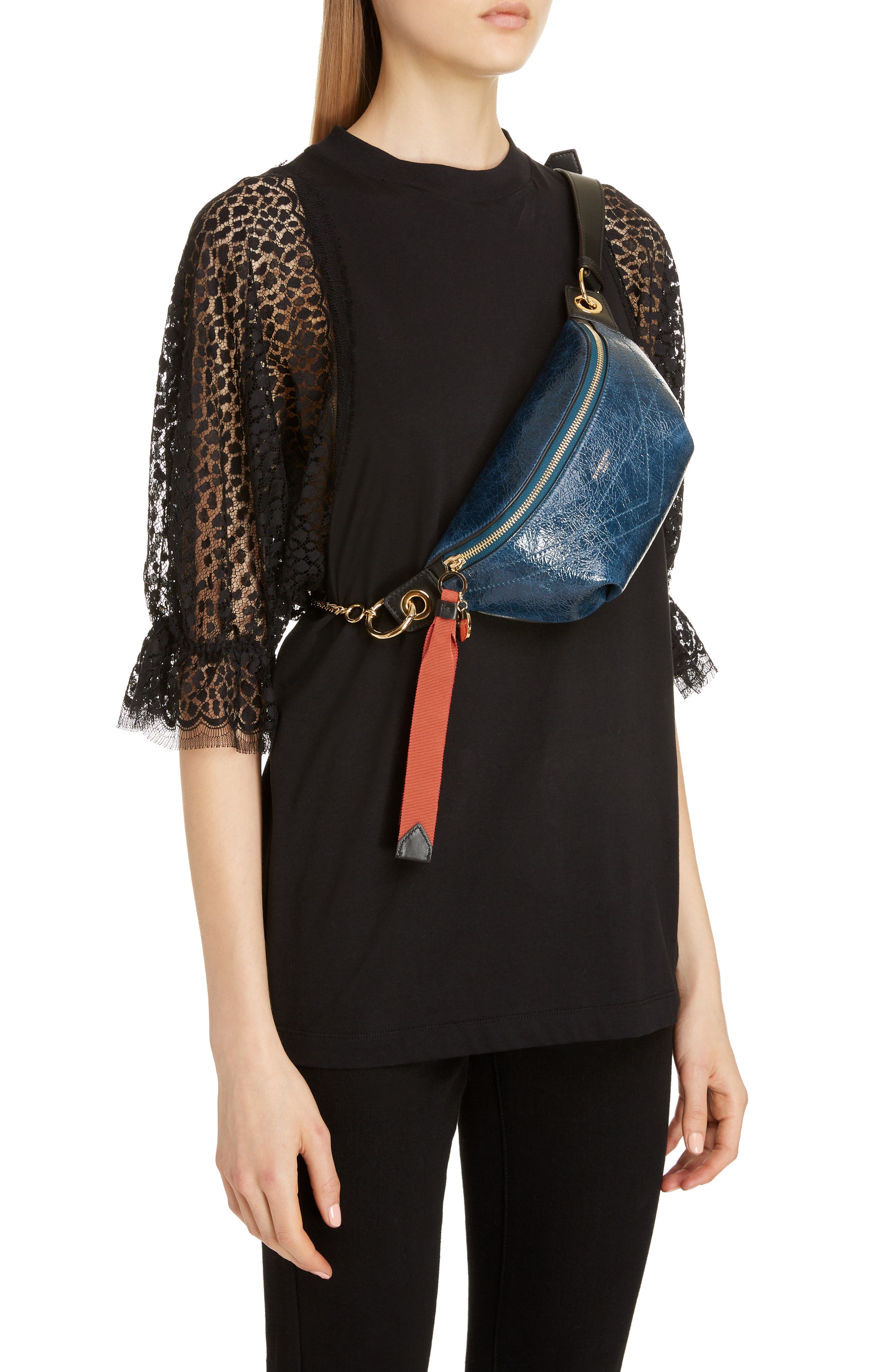 Quilted Leather Belt Bag, Alternate, color, OIL BLUE