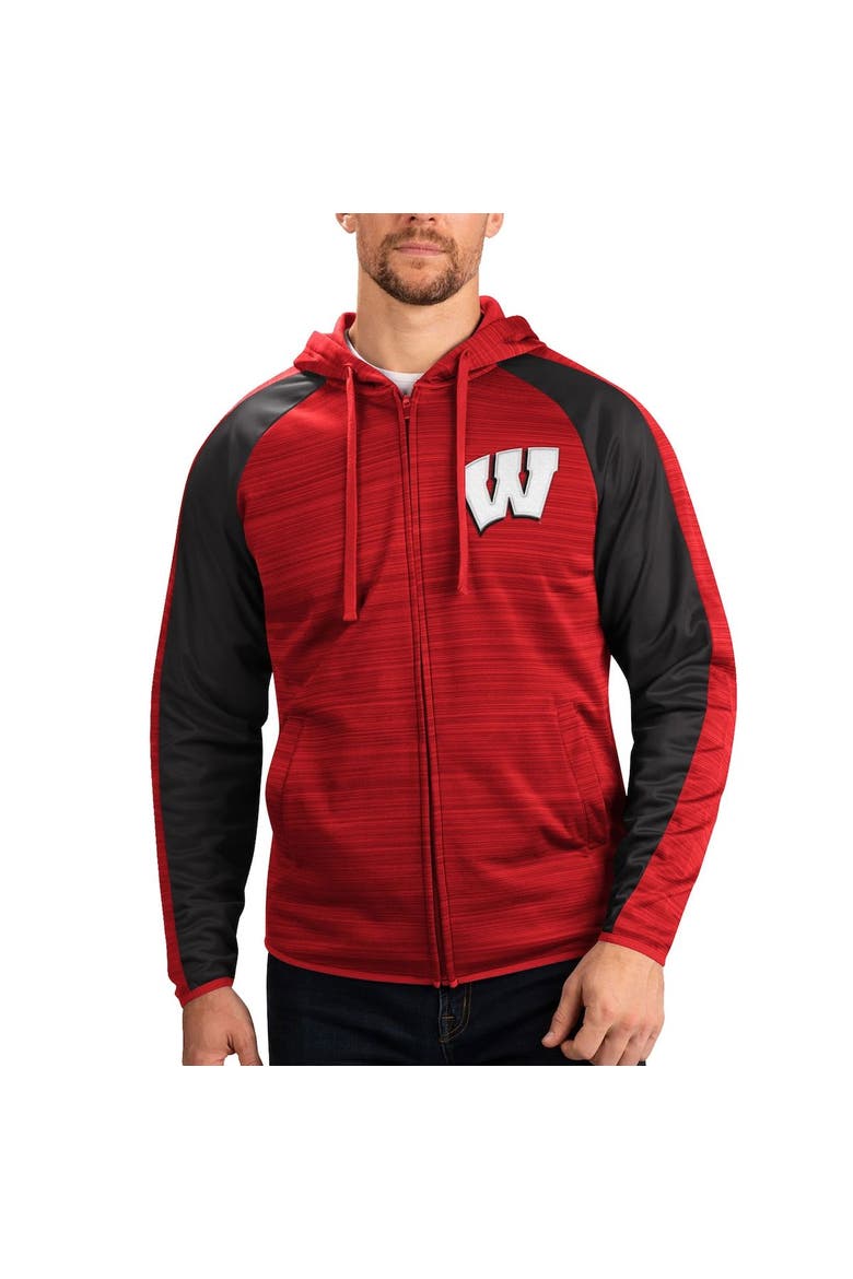 Men's G-III Sports by Carl Banks Red Wisconsin Badgers Neutral Zone Raglan Full-Zip Track Jacket Hoodie, Main, color, Red