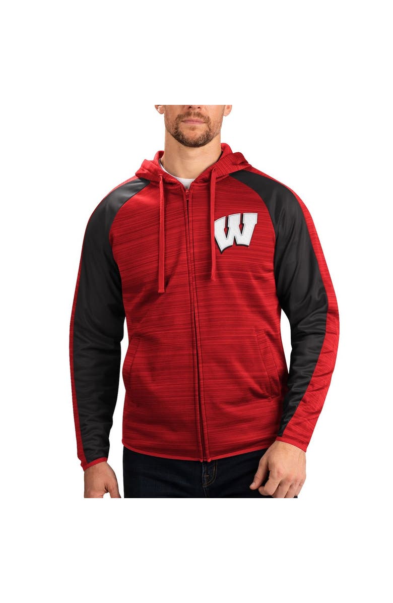 G-III SPORTS BY CARL BANKS Men's G-III Sports by Carl Banks Red Wisconsin Badgers Neutral Zone Raglan Full-Zip Track Jacket Hoodie, Main, color, Red