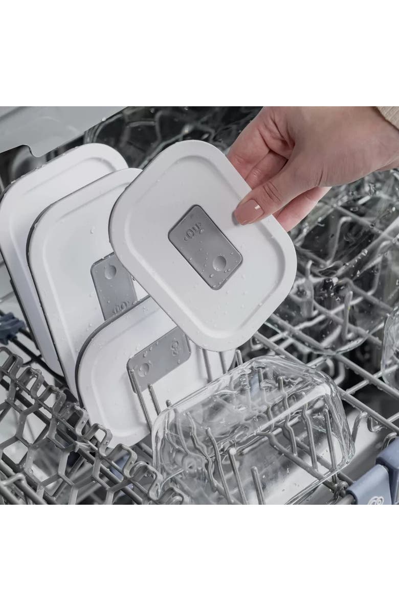 OU Stackable Airtight Glass Food Storage Container Set with Microwave Valve and Leak Proof Lid, 8 Piece, Alternate, color, Clear With White Lid