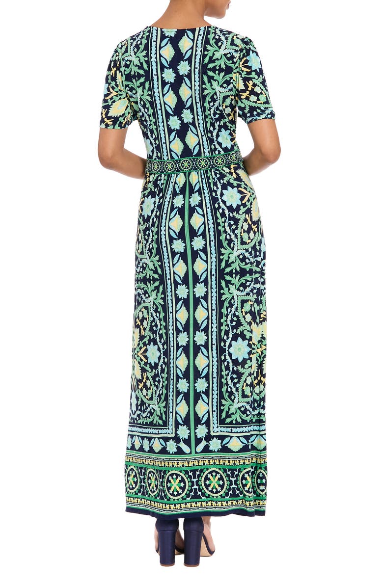 London Times V-Neck Short Sleeve Maxi Dress, Alternate, color, Navy/ Green