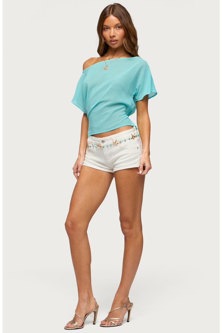 Noria One-Shoulder Sheer Chiffon Top, Alternate, color, TURQUOISE