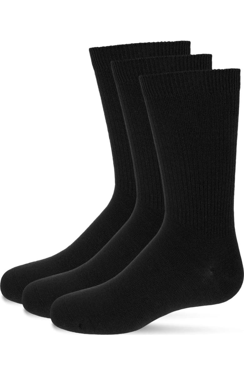 MK-565 Boys' 3 Pair Pack Thin Ribbed Cotton Blend Crew Socks, Main, color, Black