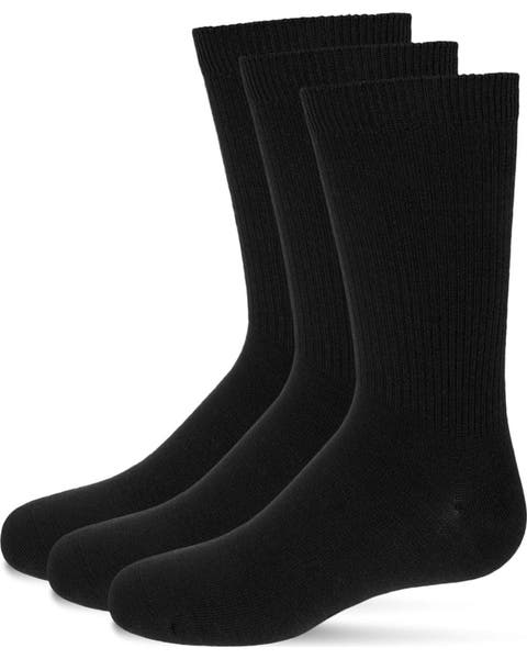 Boys' 3 Pair Pack Thin Ribbed Cotton Blend Crew Socks