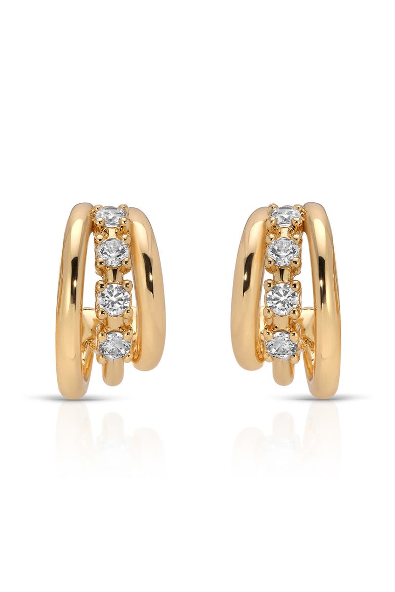 Mini Gleam Cubic Zirconia Hoop Earrings, Alternate, color, GOLD