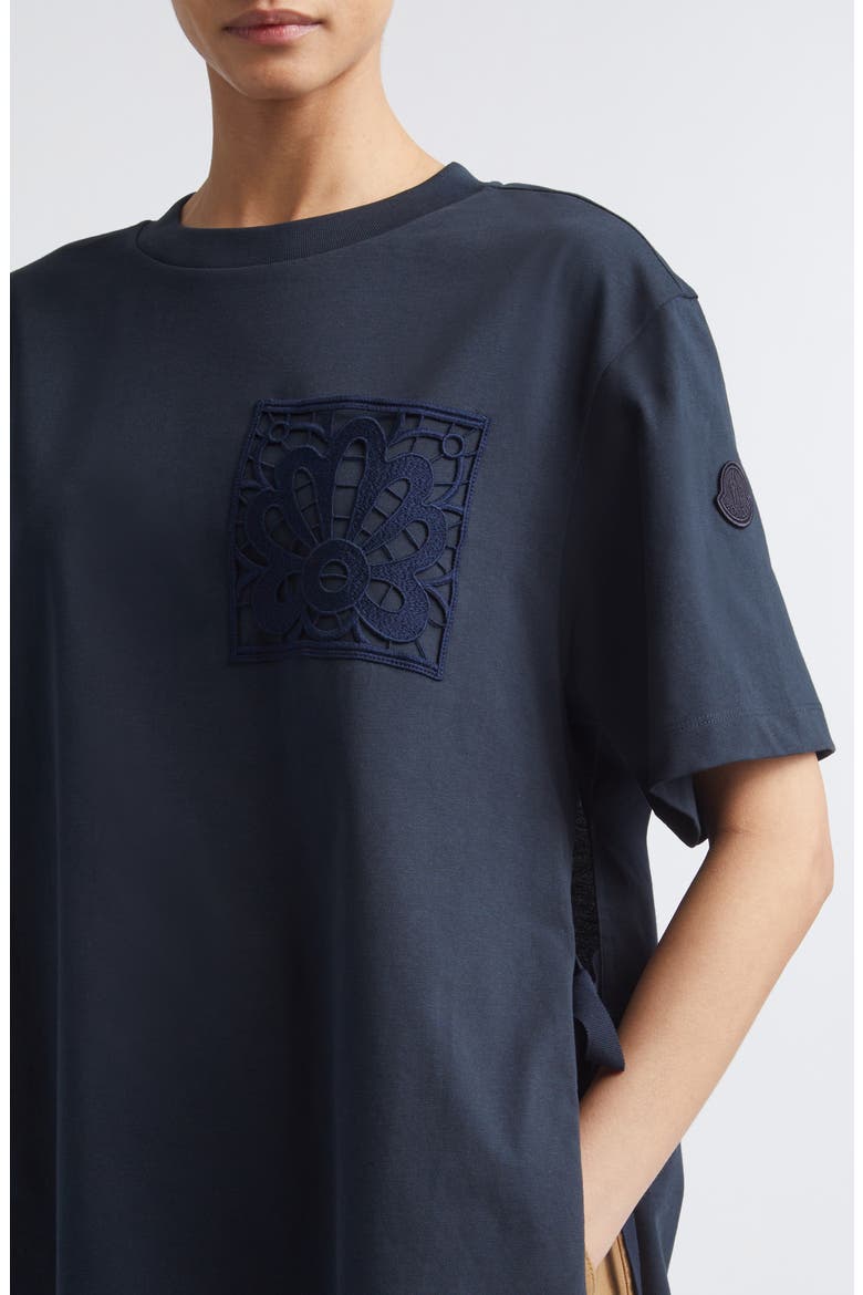 Lace Trim Cotton T-Shirt, Alternate, color, NAVY BLUE
