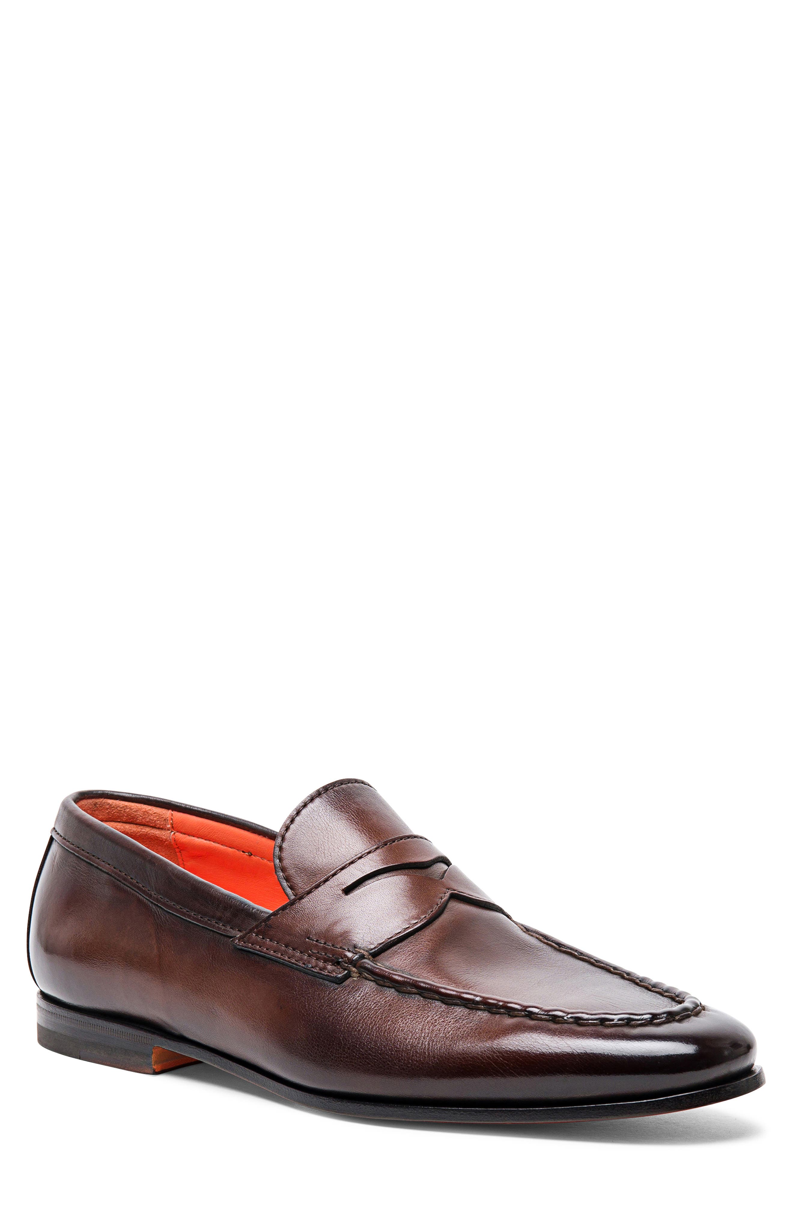 Santoni Door Penny Loafer, Main, color, Brown