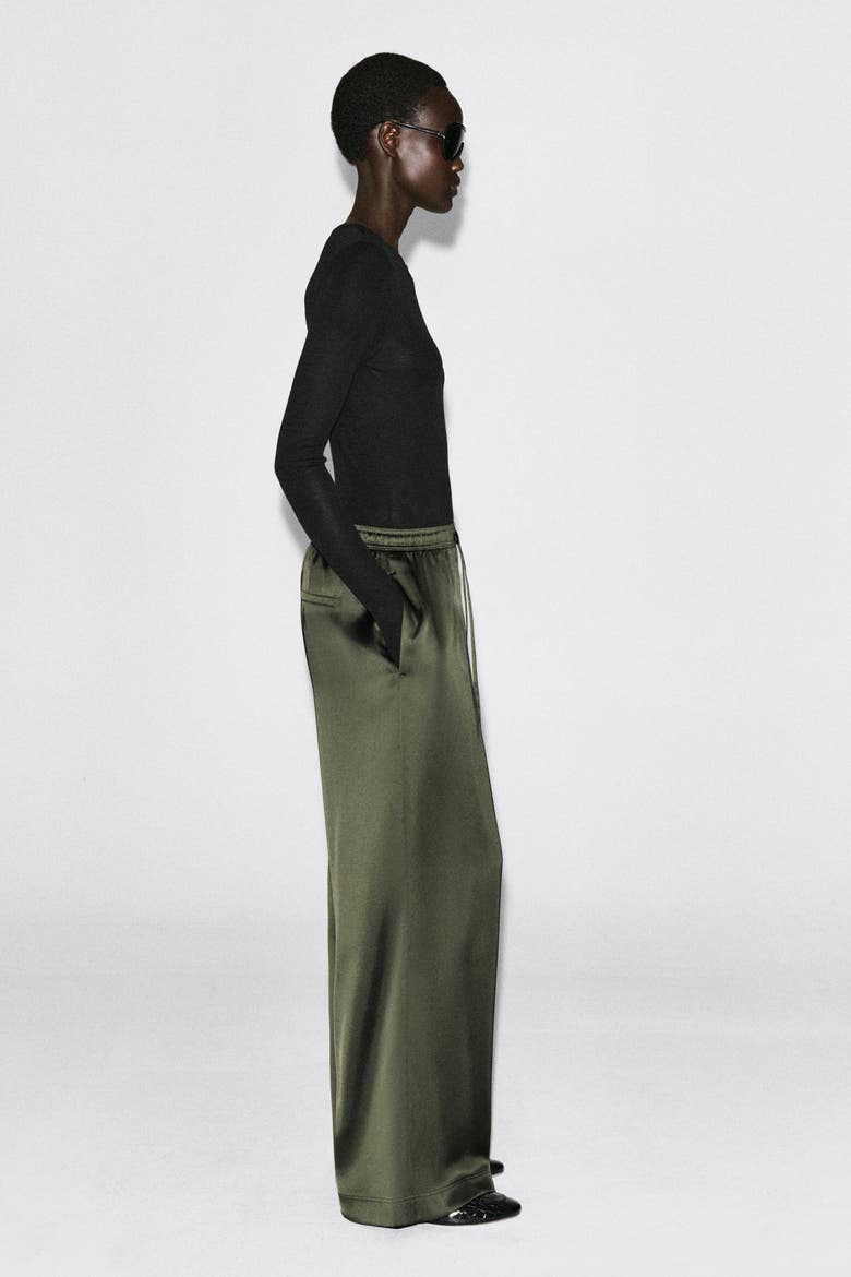 Pleated Satin Drawstring Pants, Alternate, color, KHAKI