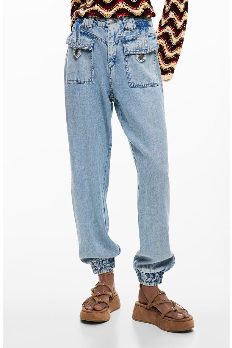 Ankle Cuff Straight Leg Jeans, Main, color, LIGHT BLUE