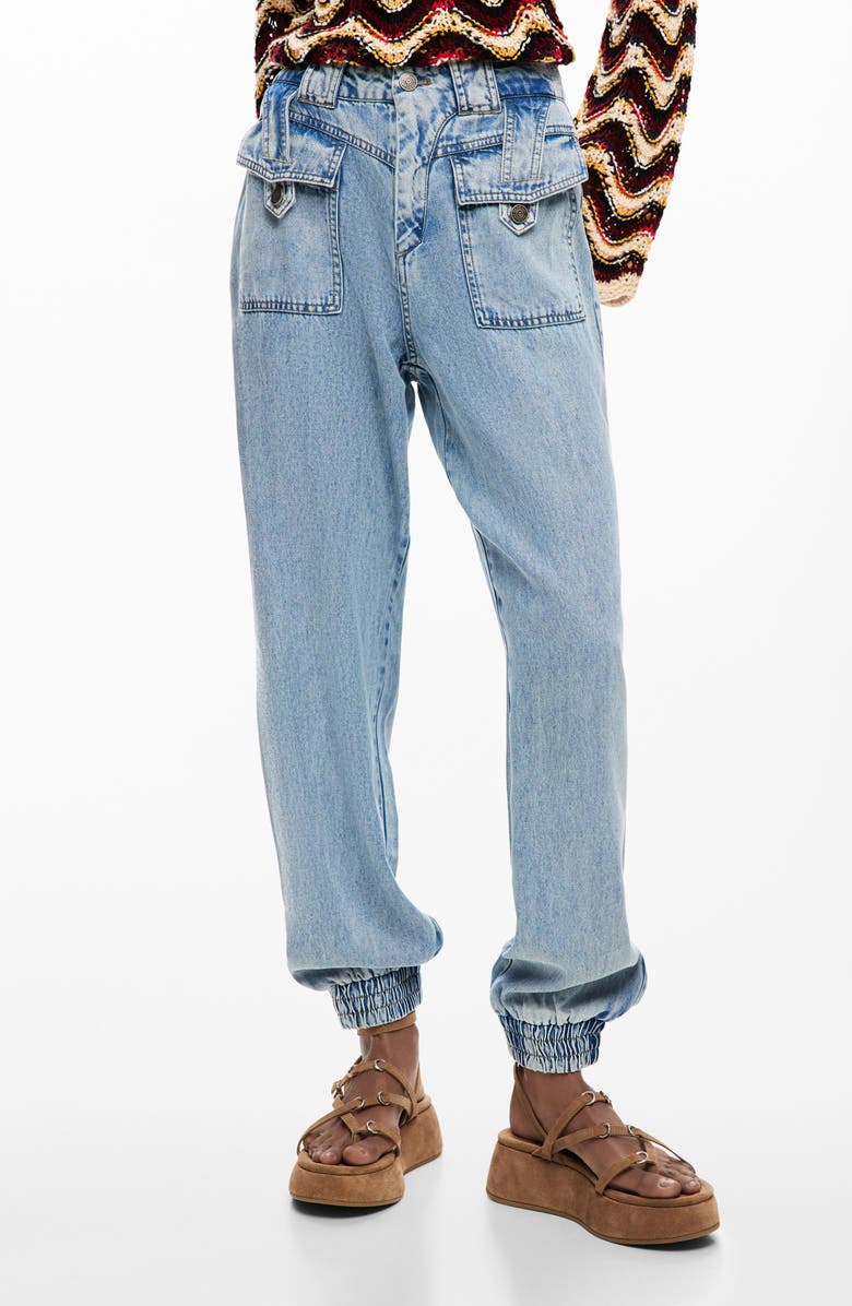 Desigual Ankle Cuff Straight Leg Jeans, Main, color, Light Blue
