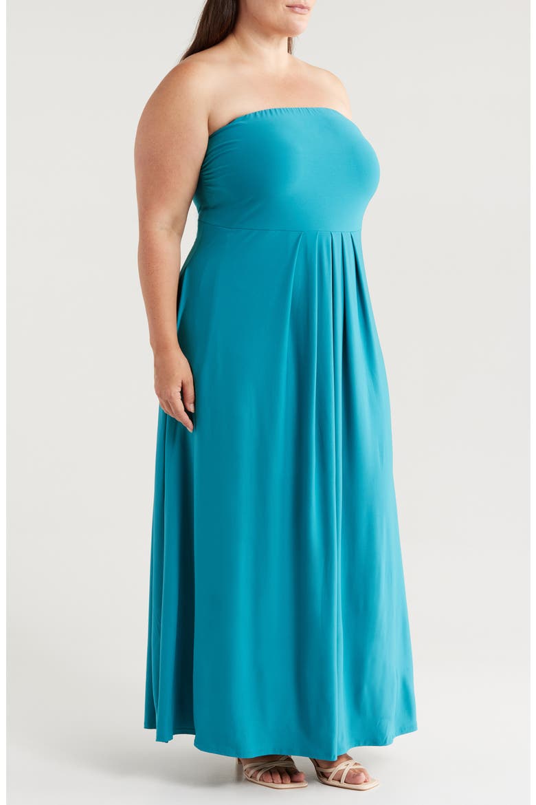 Pleated Stretch Strapless A-Line Dress, Alternate, color, TEAL
