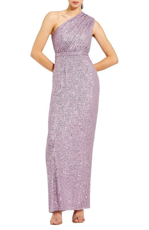 Women’s One Shoulder Ruched Sequin Evening Gown