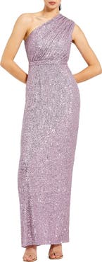 Mac Duggal Women’s One Shoulder Ruched Sequin Evening Gown