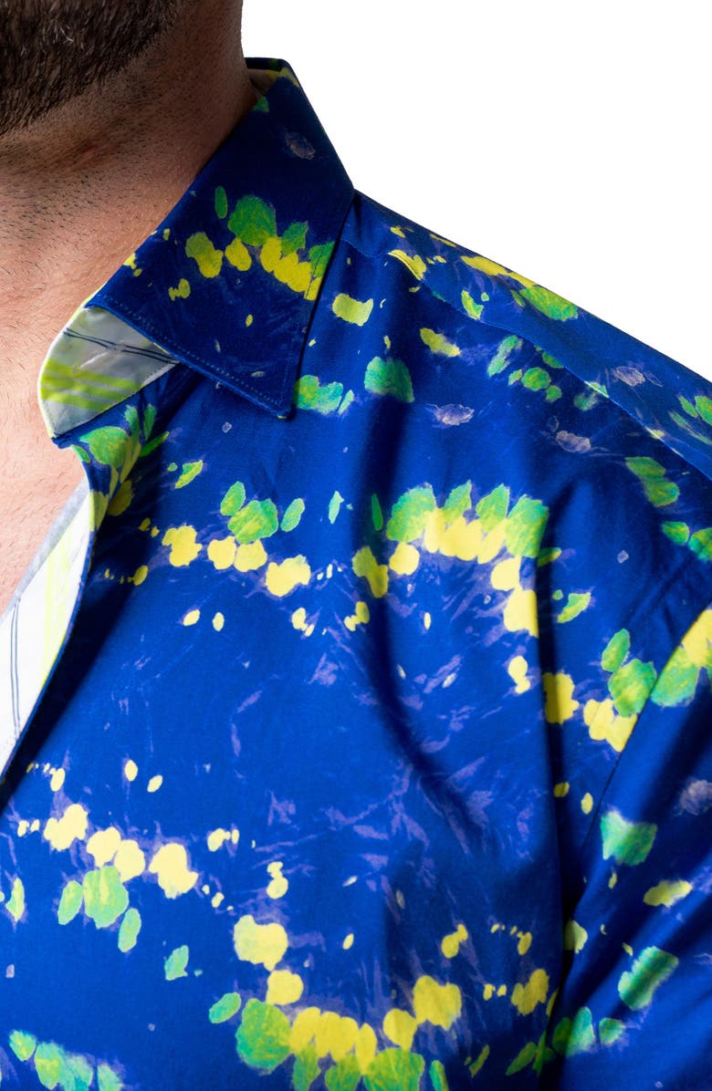 Maceoo Galileo Dyegreen Blue Short Sleeve Cotton Button-Up Shirt, Alternate, color, Blue