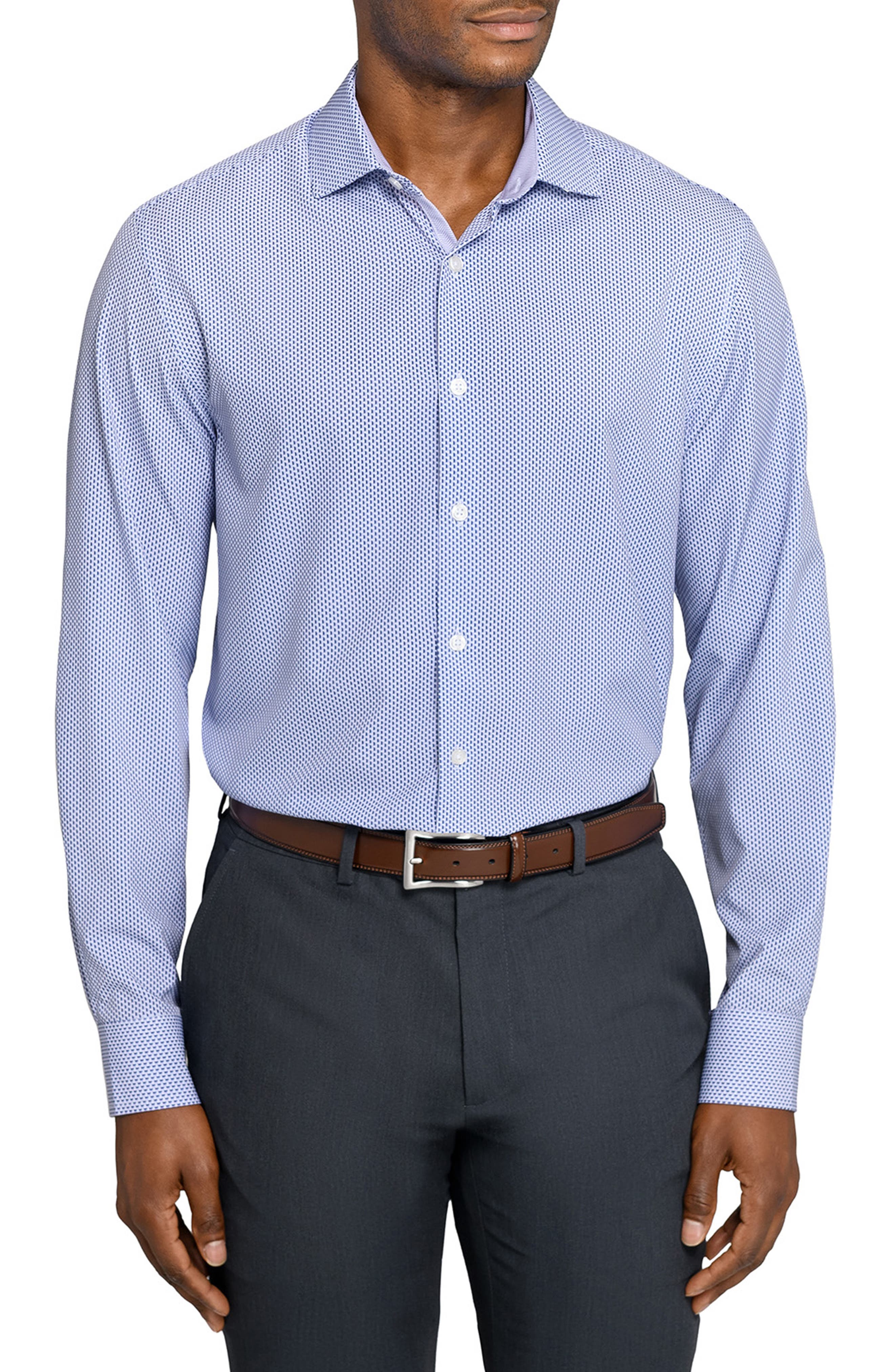 Wrk W.r.k Slim Fit Tile Print Performance Dress Shirt In Blue