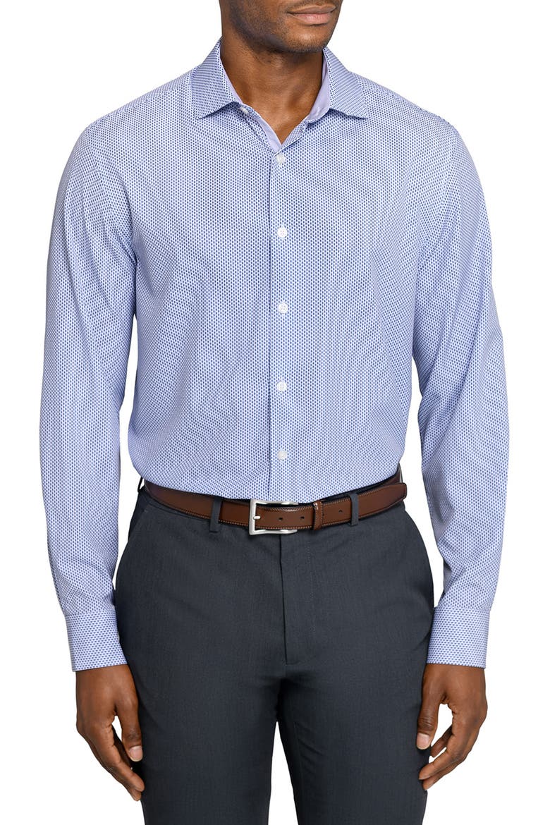 Slim Fit Tile Print Performance Dress Shirt, Main, color, WHITE/ PURPLE