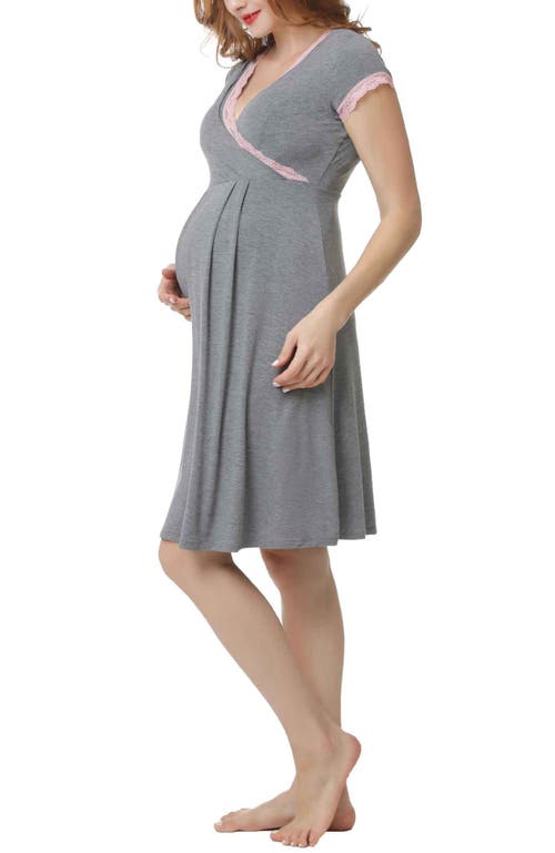 Kimi & Kai Jenny Maternity Nursing Night Gown In Dark Heather Gray
