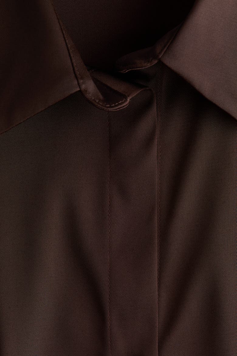 Fitted Satin Shirt, Alternate, color, Dark brown