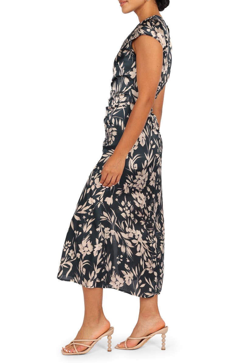 Petal & Pup Lisbeth Floral Cap Sleeve Satin Midi Dress, Alternate, color, Green Floral