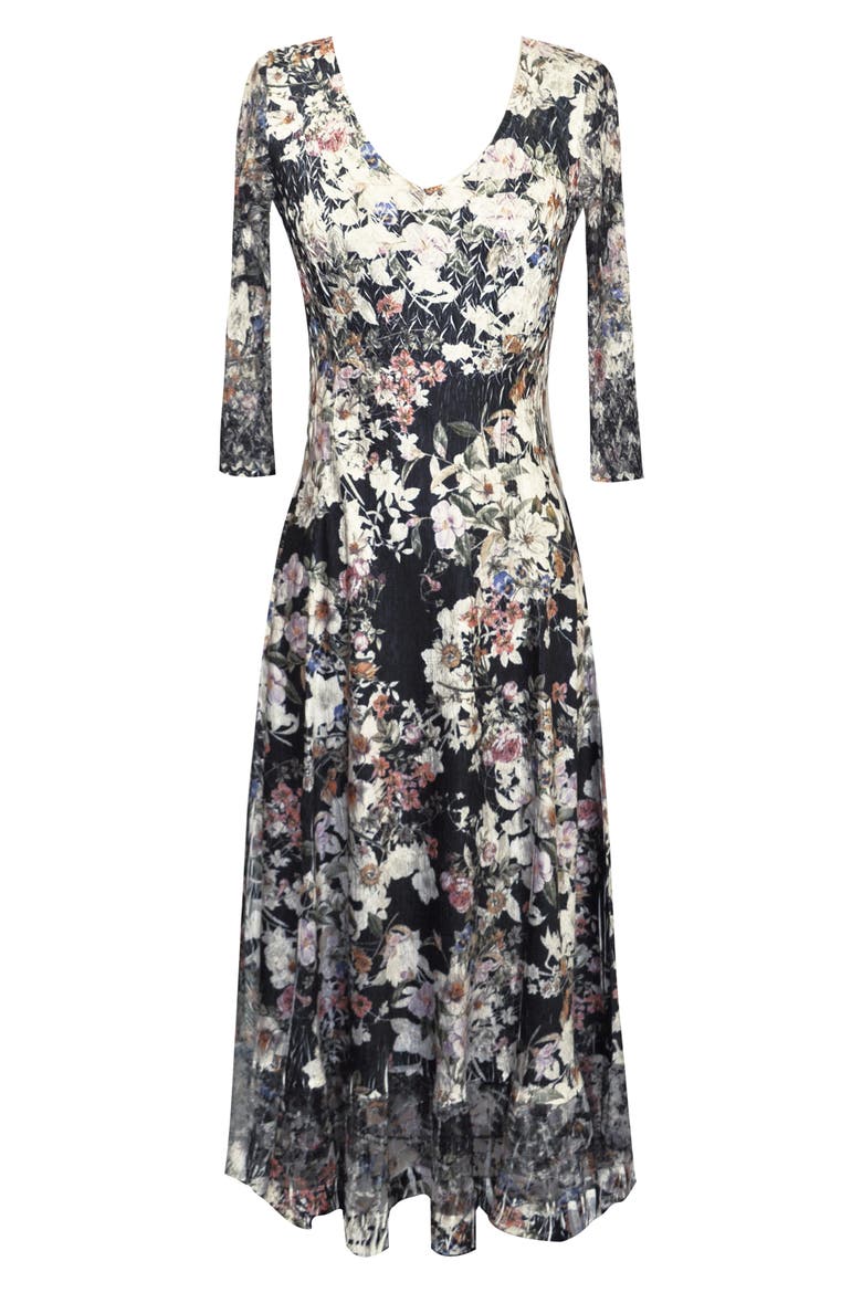 Lace Sleeve Charmeuse Midi Dress, Alternate, color, BLOOMING VINE