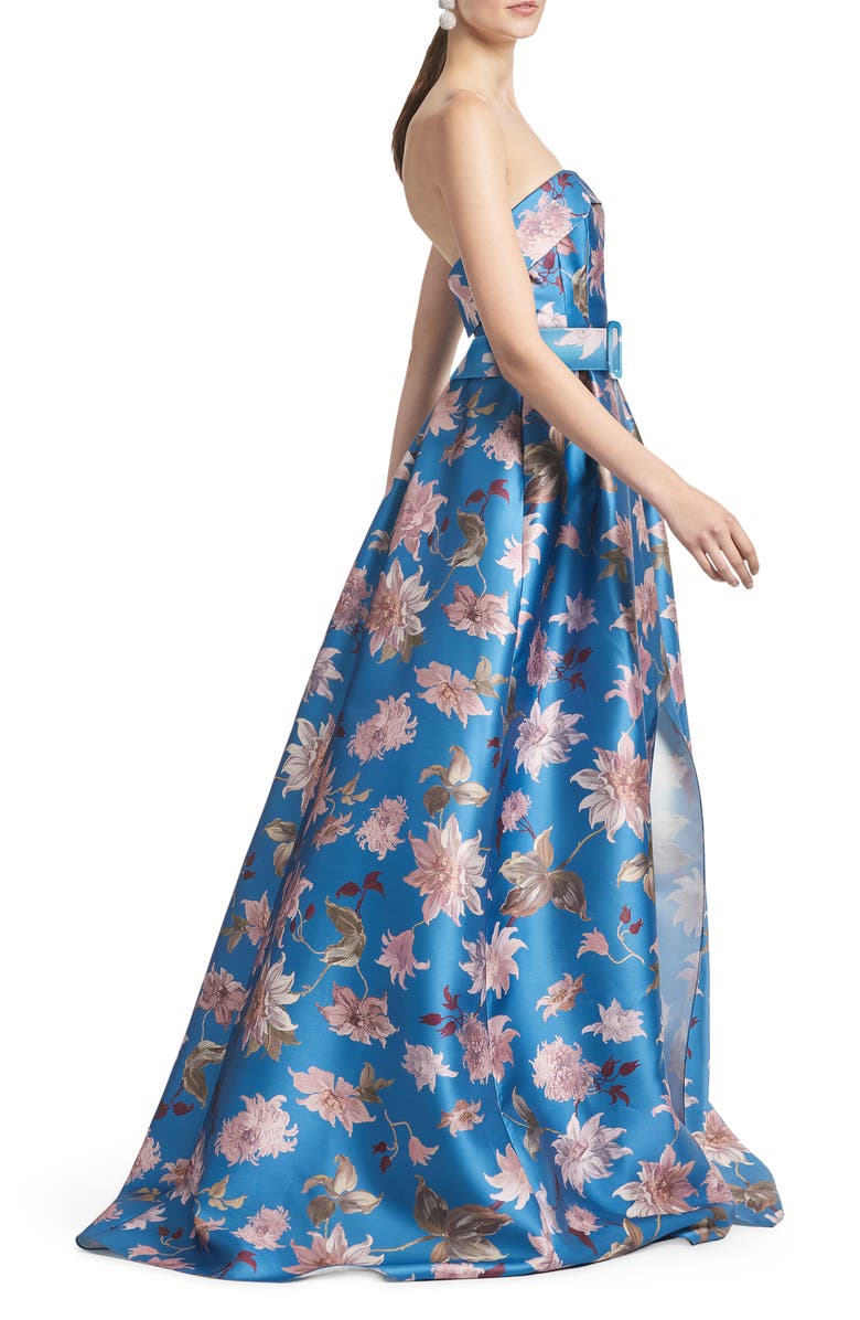 Sachin & Babi Floral Print Belted Strapless Satin Gown, Alternate, color, 