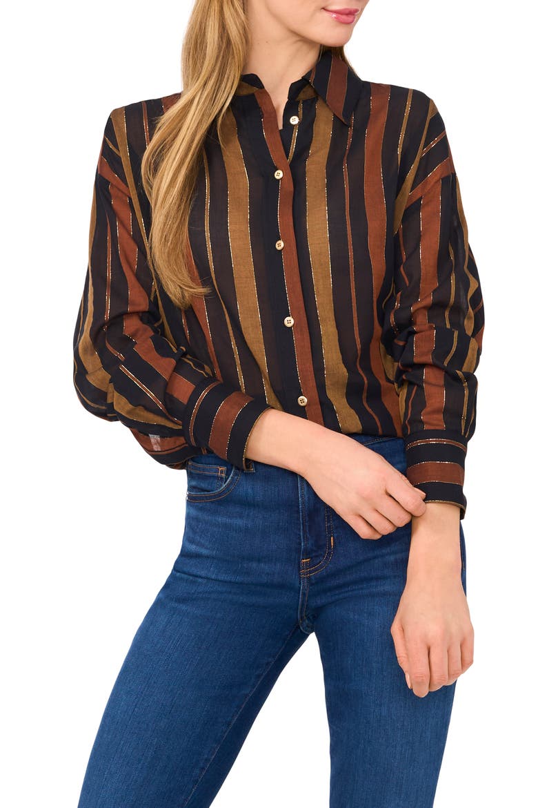 Stripe Oversize Button-Up Shirt, Main, color, RICH BLACK