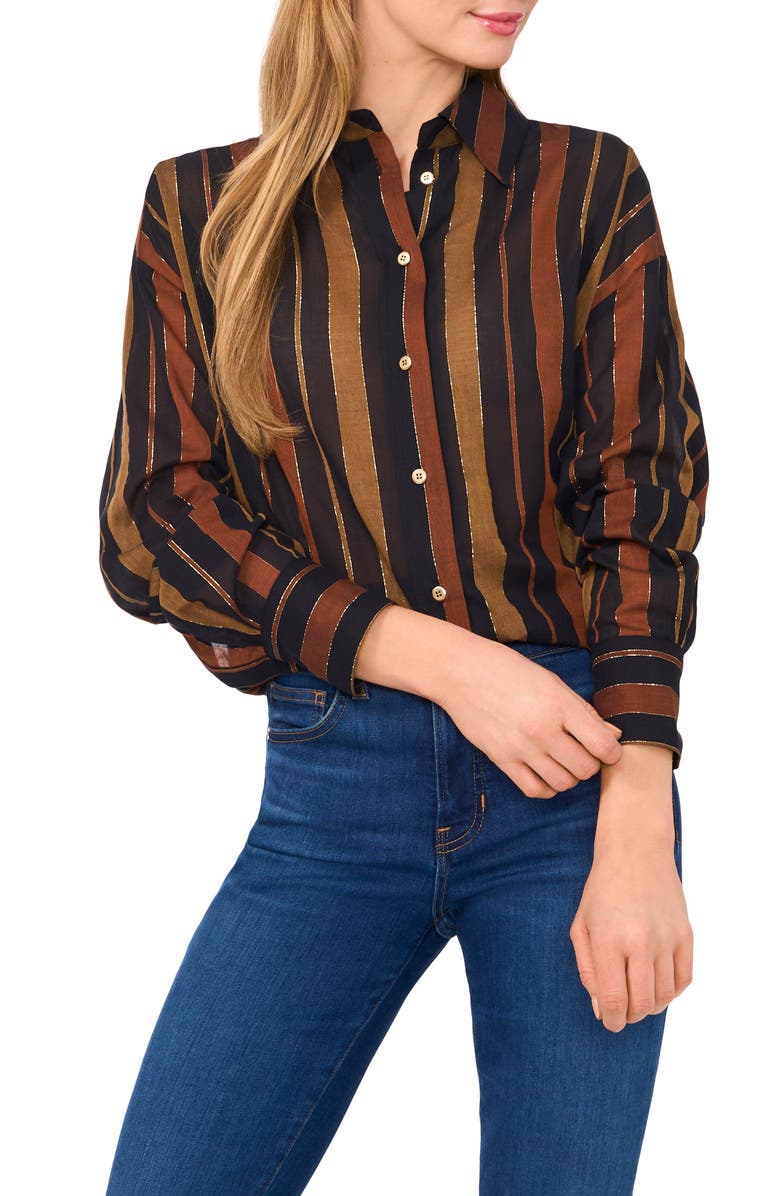 Ted Baker Stripe Oversize Button-Up Shirt, Main, color, Rich Black