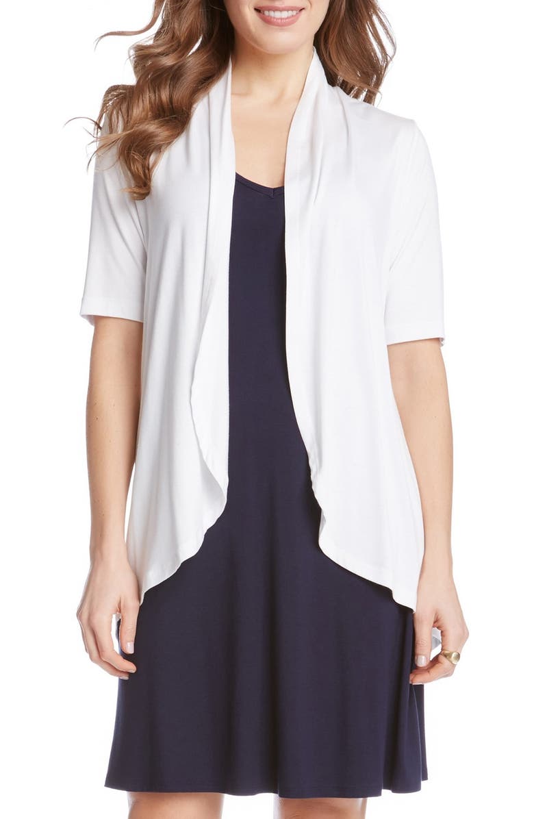 Karen Kane 'Sophie' Short Sleeve Jersey Open Front Cardigan, Main, color,