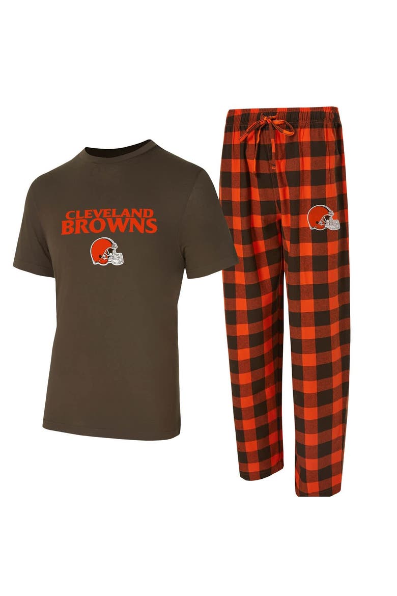 Men's Concepts Sport Brown/Orange Cleveland Browns Avondale T-Shirt & Flannel Pants Set, Main, color, Brown