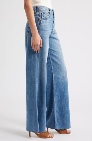 Kasey Raw Hem Mid Rise Wide Leg Jeans
