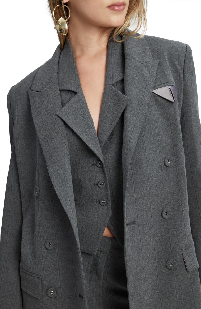 Bardot Classic Peaked Lapel Pinstripe Blazer, Alternate, color, Grey Stripe