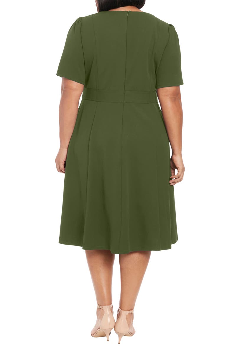 London Times Short Sleeve Fit & Flare Midi Dress, Alternate, color, Rifle Green