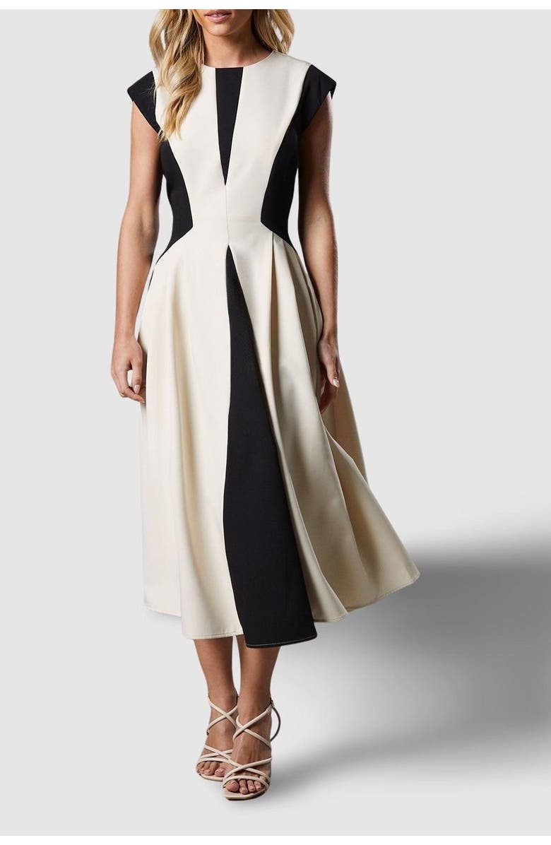 Coast Petite Crepe Colour Block Midi Dress, Alternate, color, Mono