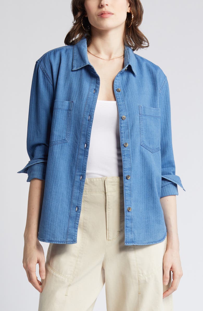 Treasure & Bond Herringbone Indigo Button-Up Shirt, Alternate, color, 