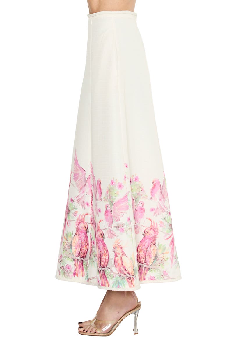 Tallis Placed Bird Print Skirt, Alternate, color, CREAM MULTI