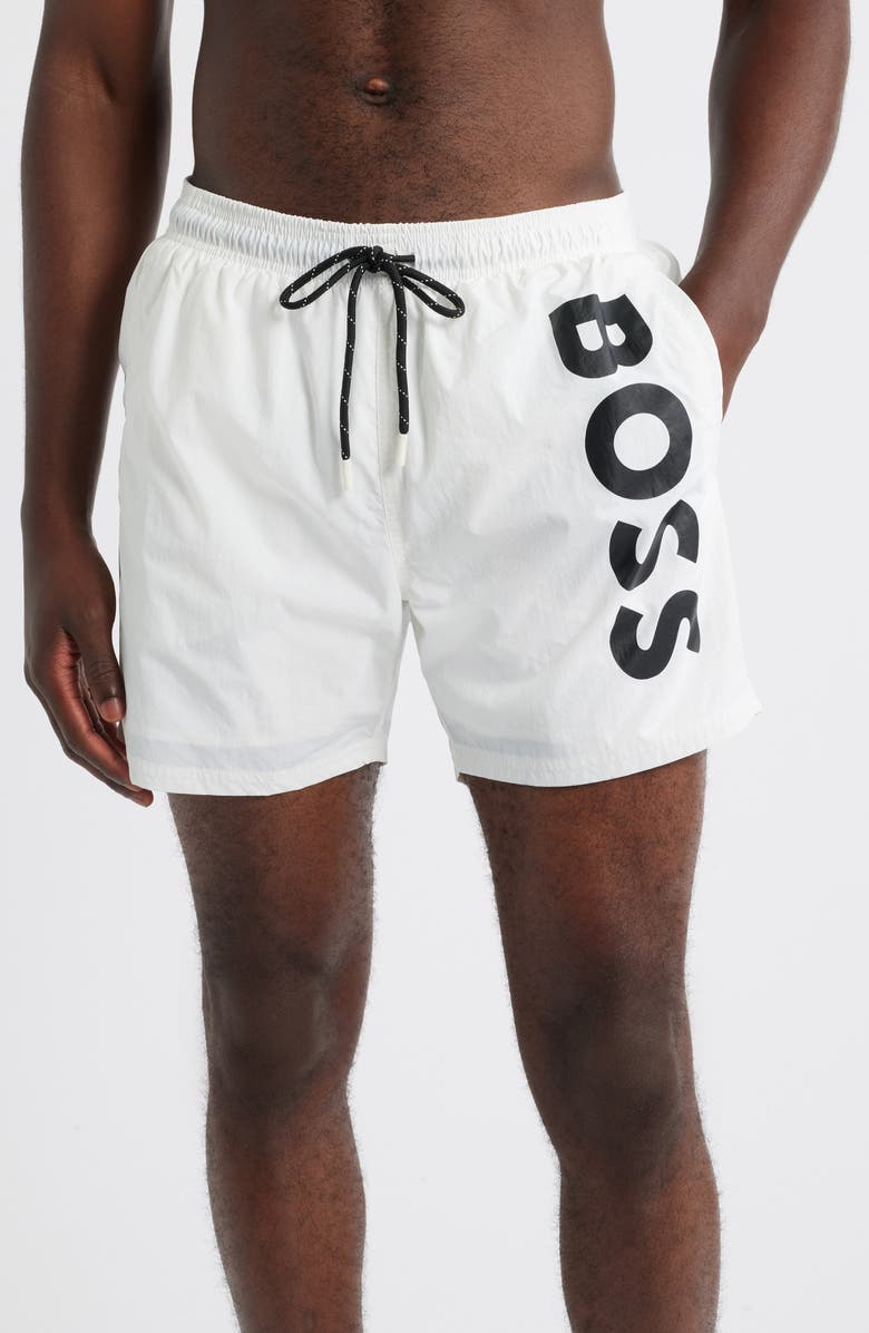 BOSS Octopus Swim Trunks, Main, color, White