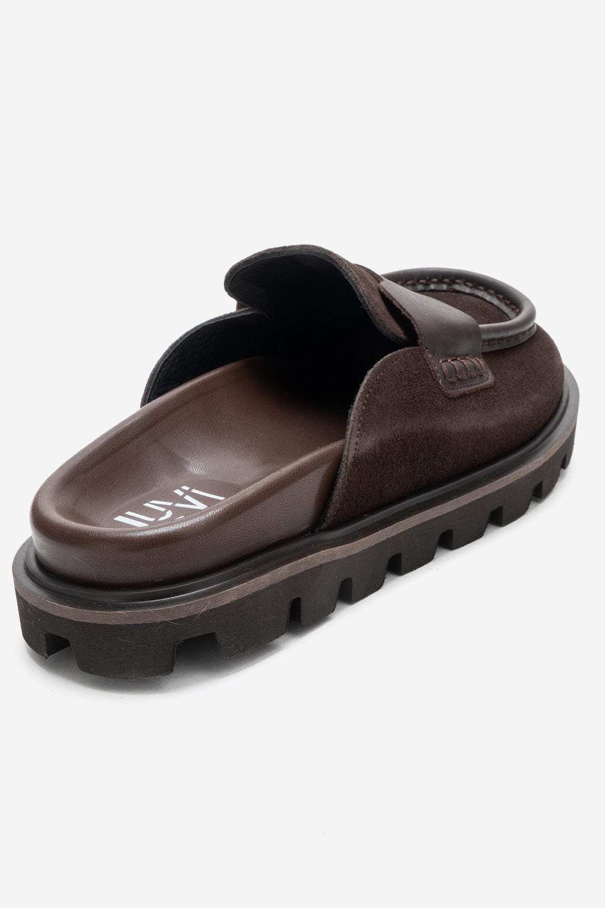 Vela Leather Slipper, Alternate, color, Brown Suede