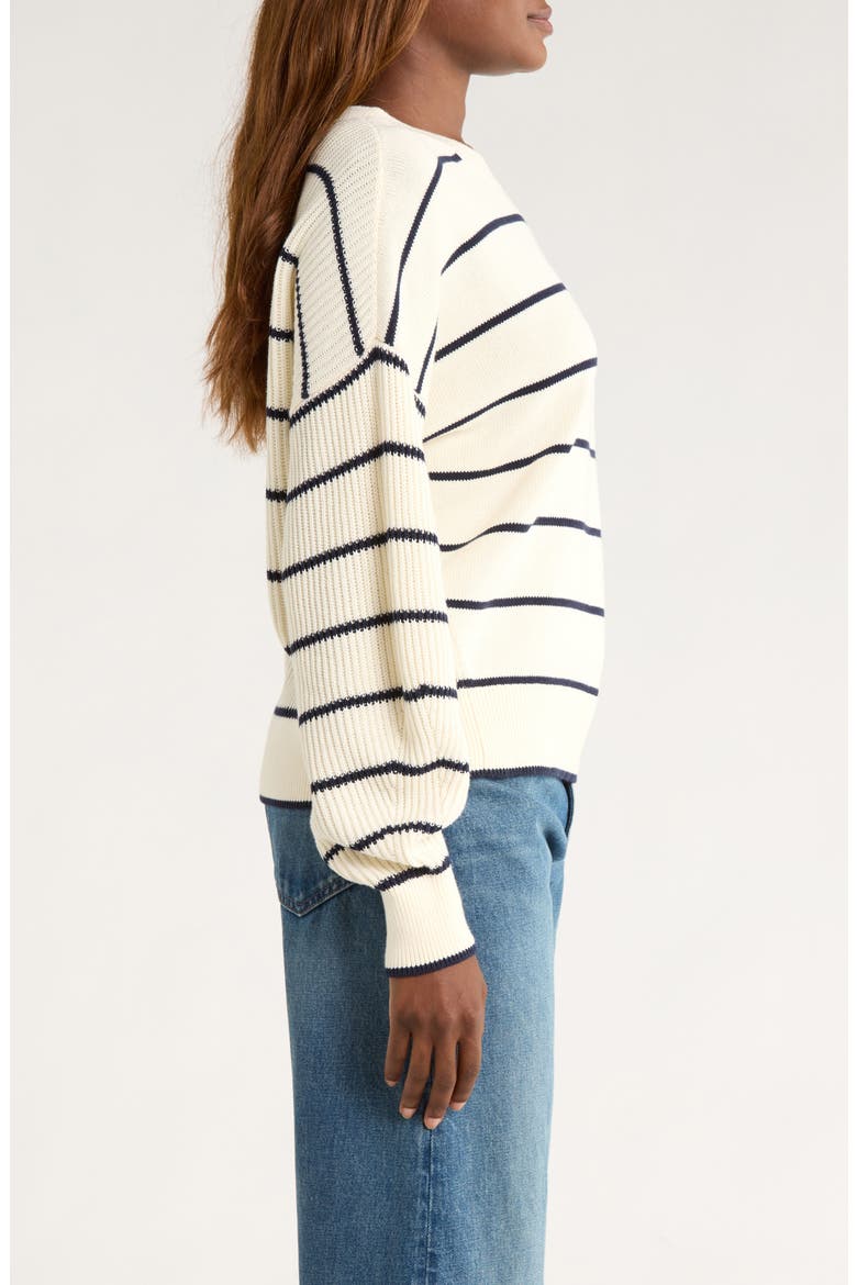 Rib Drop-Shoulder Crewneck Sweater, Alternate, color, NAVY STRIPE COMBO